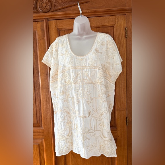 Zara Cream Embroidered flowy cotton Blouse Tunic - Picture 4 of 8